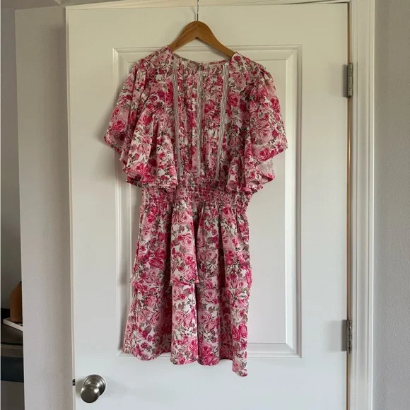 strapless open back dress CUKOO Pink & Orange Tropical Print Resort Wear Beach Wear Dress for Wo –  cukoo.in main image 1